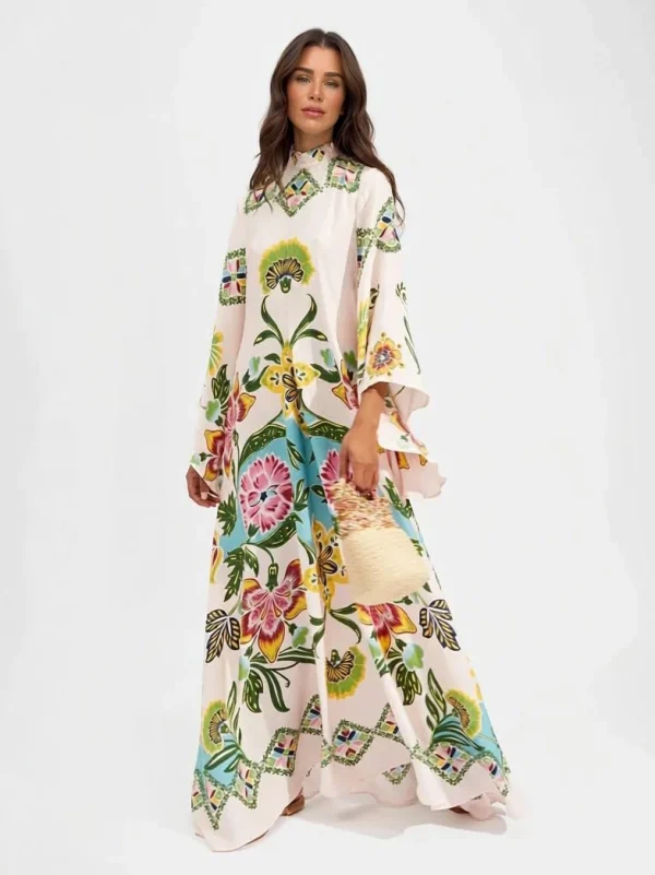Exquisite Sunshine Floral Print Flowing Maxi Dress